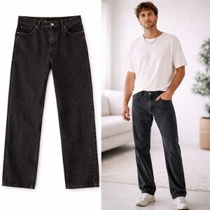 Loose Fit Black Washed Jeans 30x32 Straight Leg Streetwear H&M